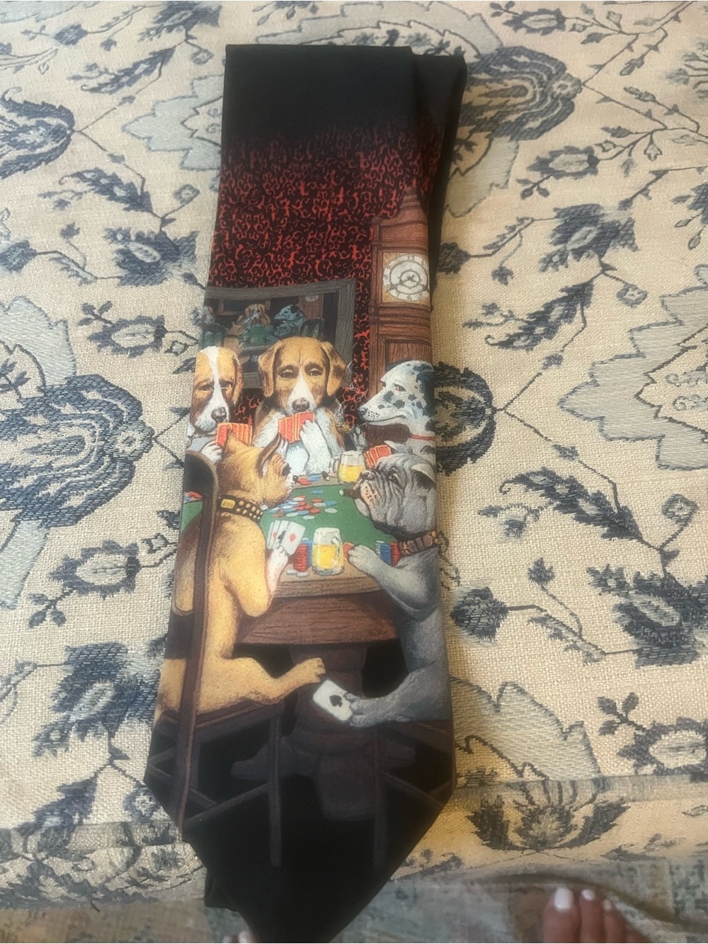 Ralph Marlin Black Novelty Tie with Multicolor Dogs Playing Poker Scene